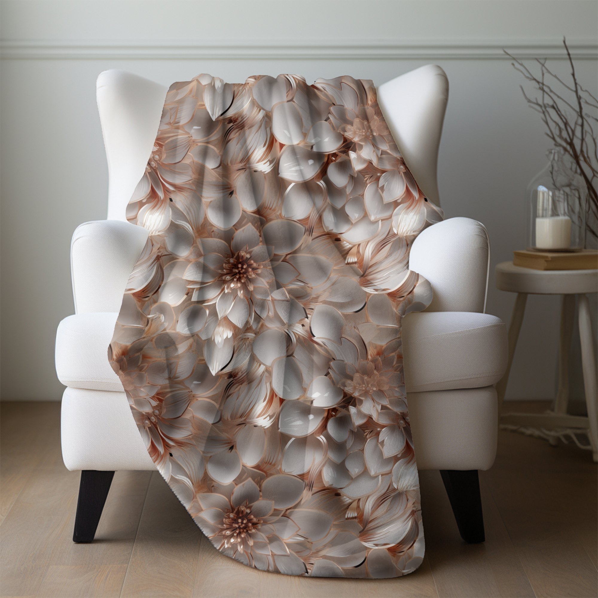 Champagne Glow Petals – Velveteen Floral Blanket