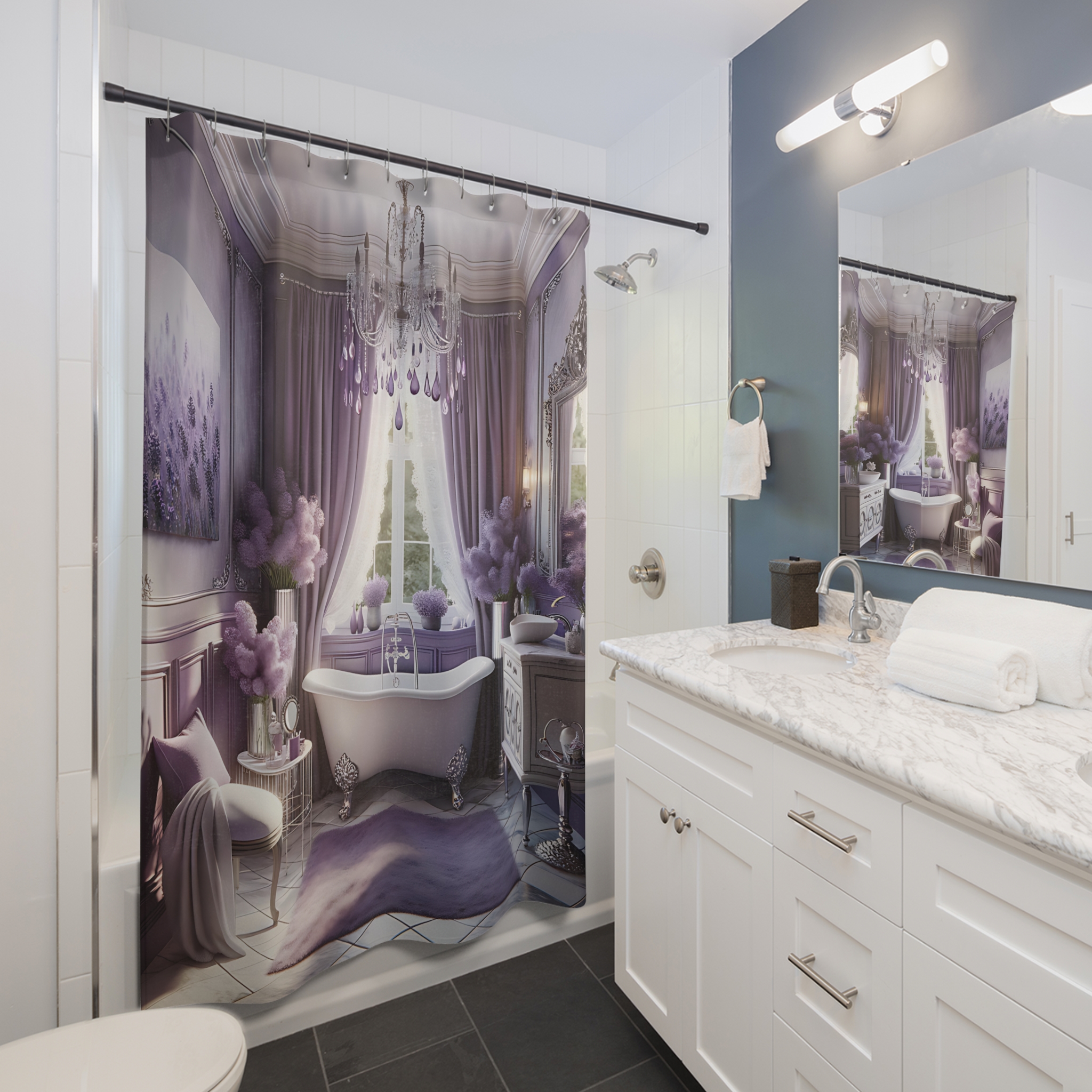 Lavender Victorian Bathroom – Elegant Purple Shower Curtain