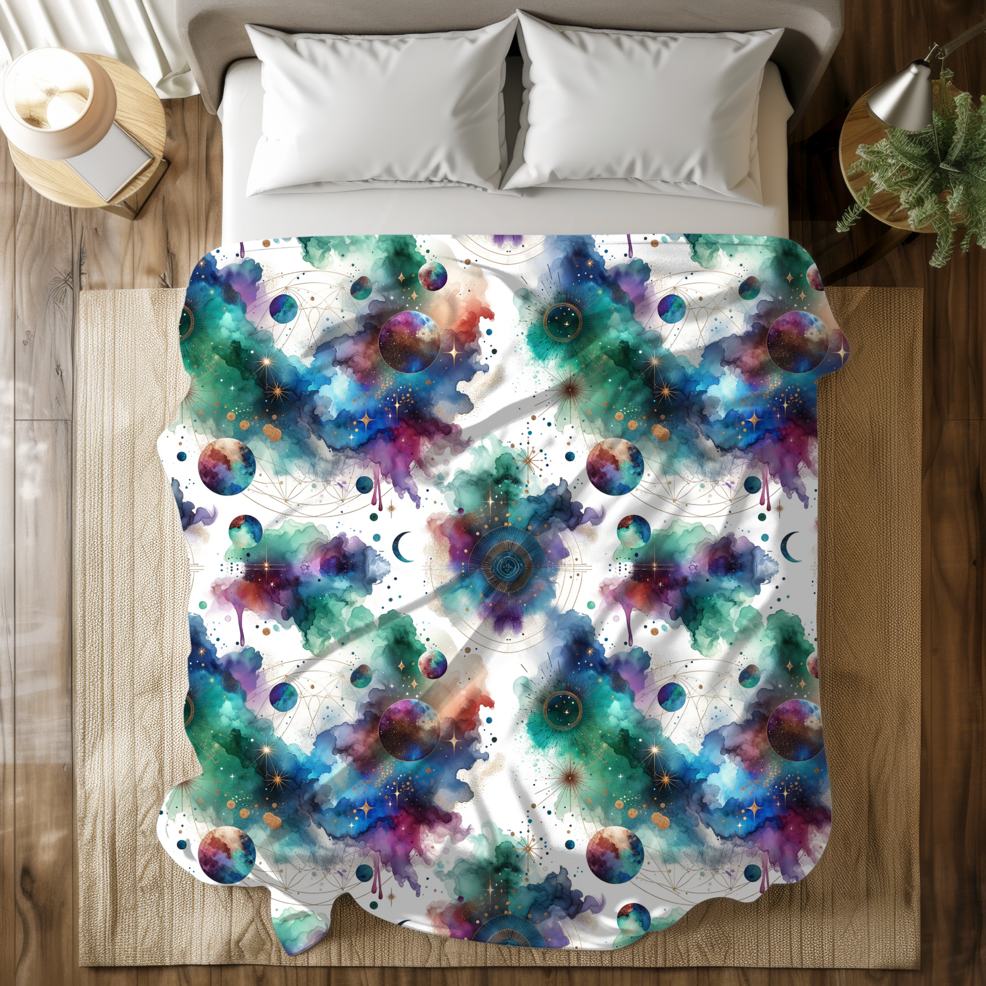 Celestial Watercolor Galaxy Duvet – Cosmic Nebula Bedding