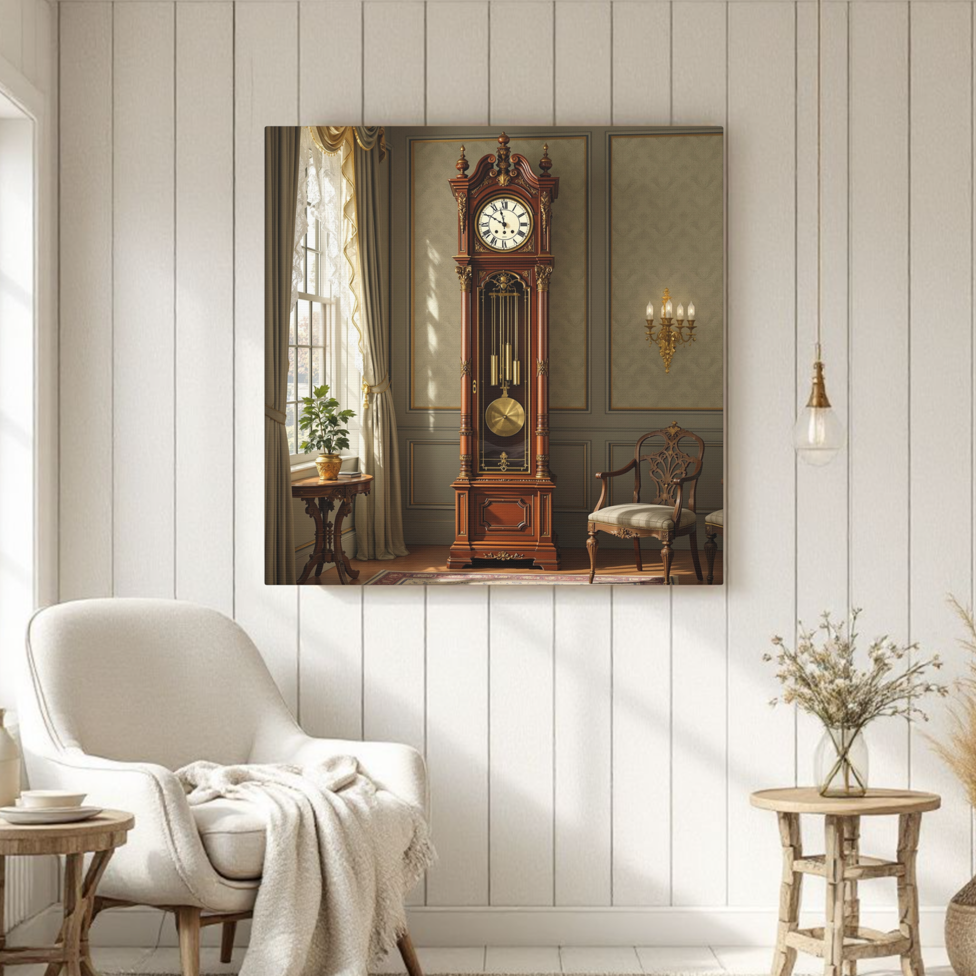 Victorian Grandfather Clock – Elegant Antique Wall Art for Classic Interiors
