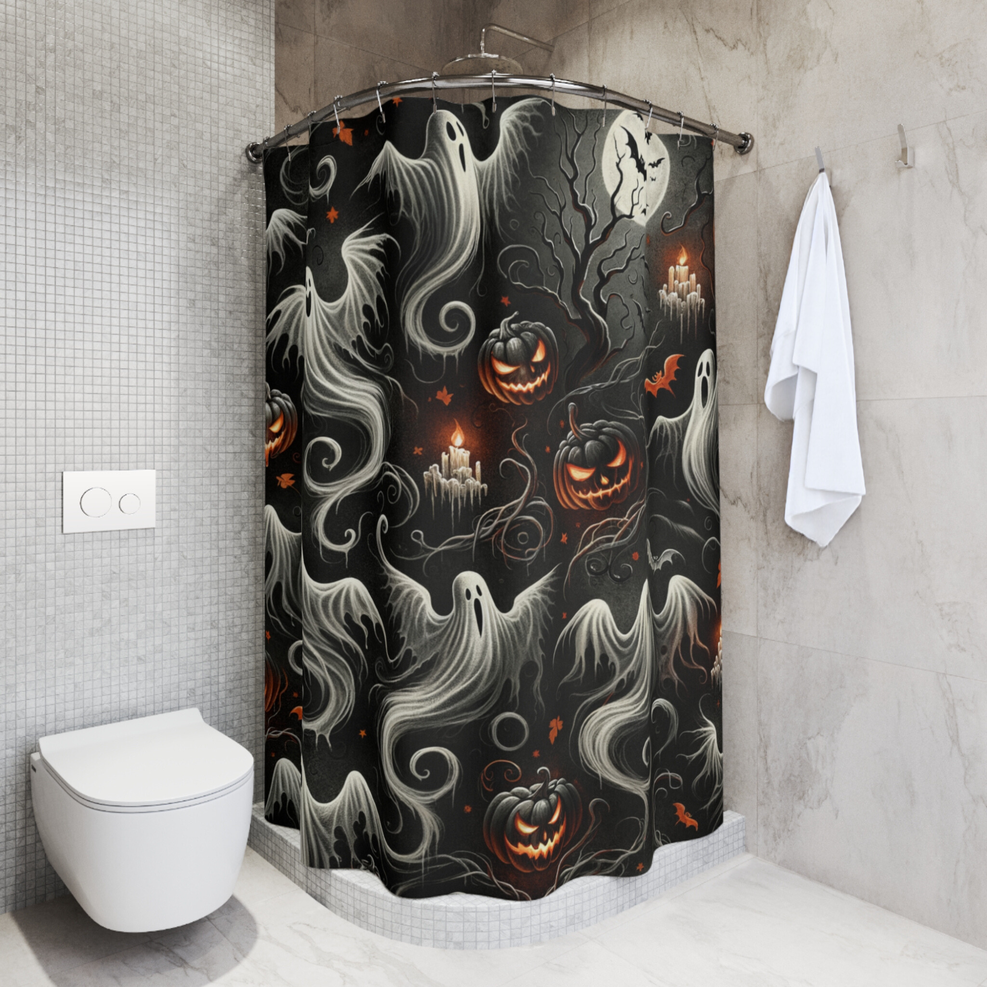 Haunted Ghosts and Pumpkins – Halloween Shower Curtain