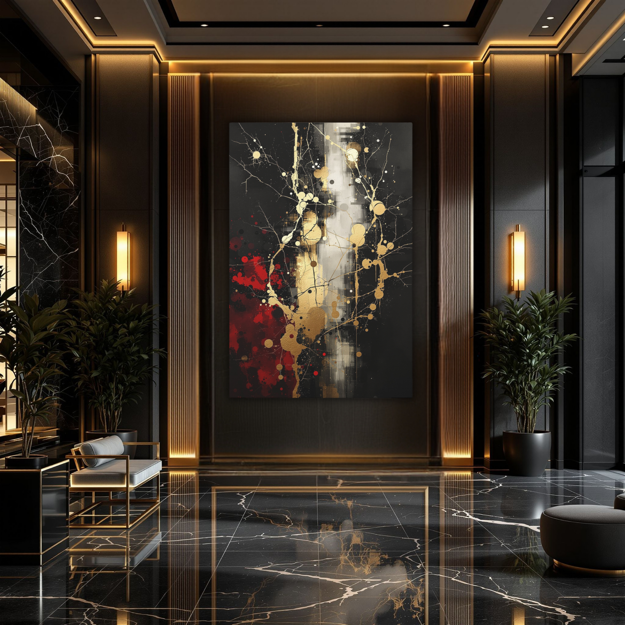 Black Gold and Red Abstract Wall Art – Luxury Modern Canvas