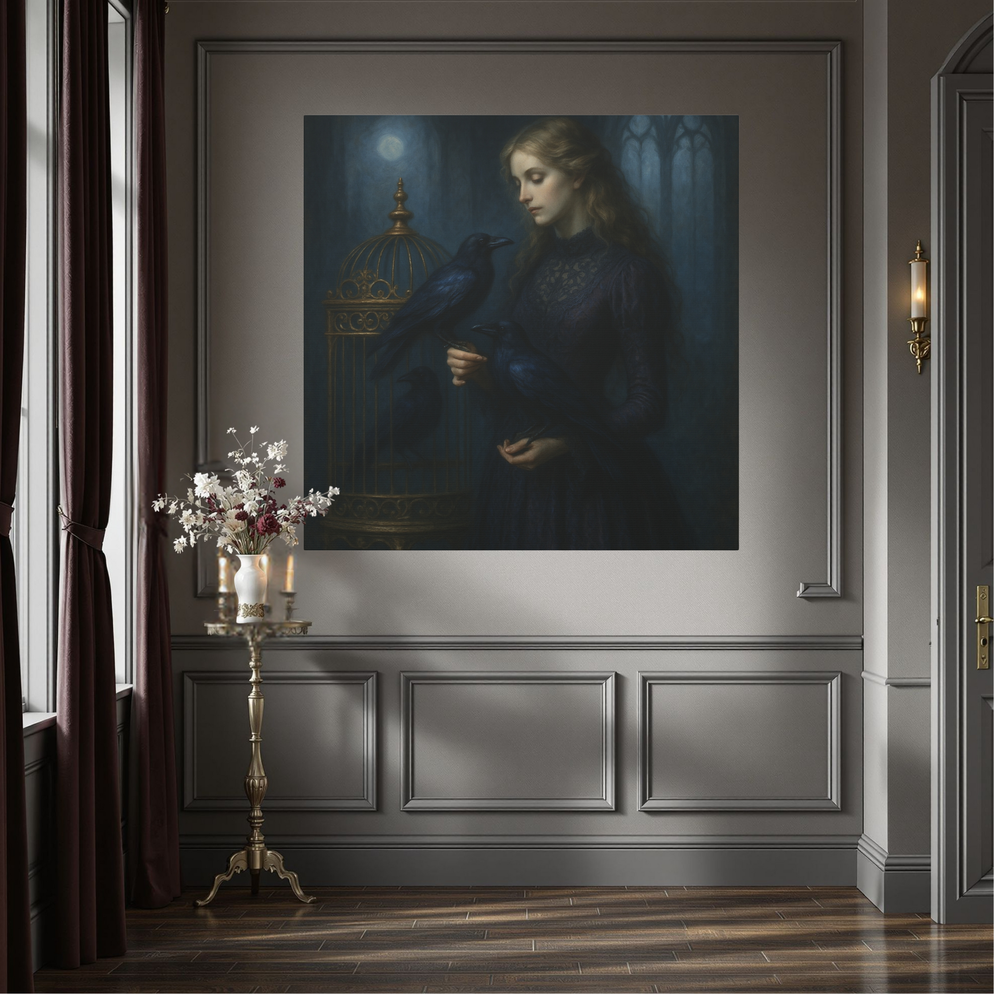 Gothic Raven Lady – Dark Romantic Canvas Wall Art