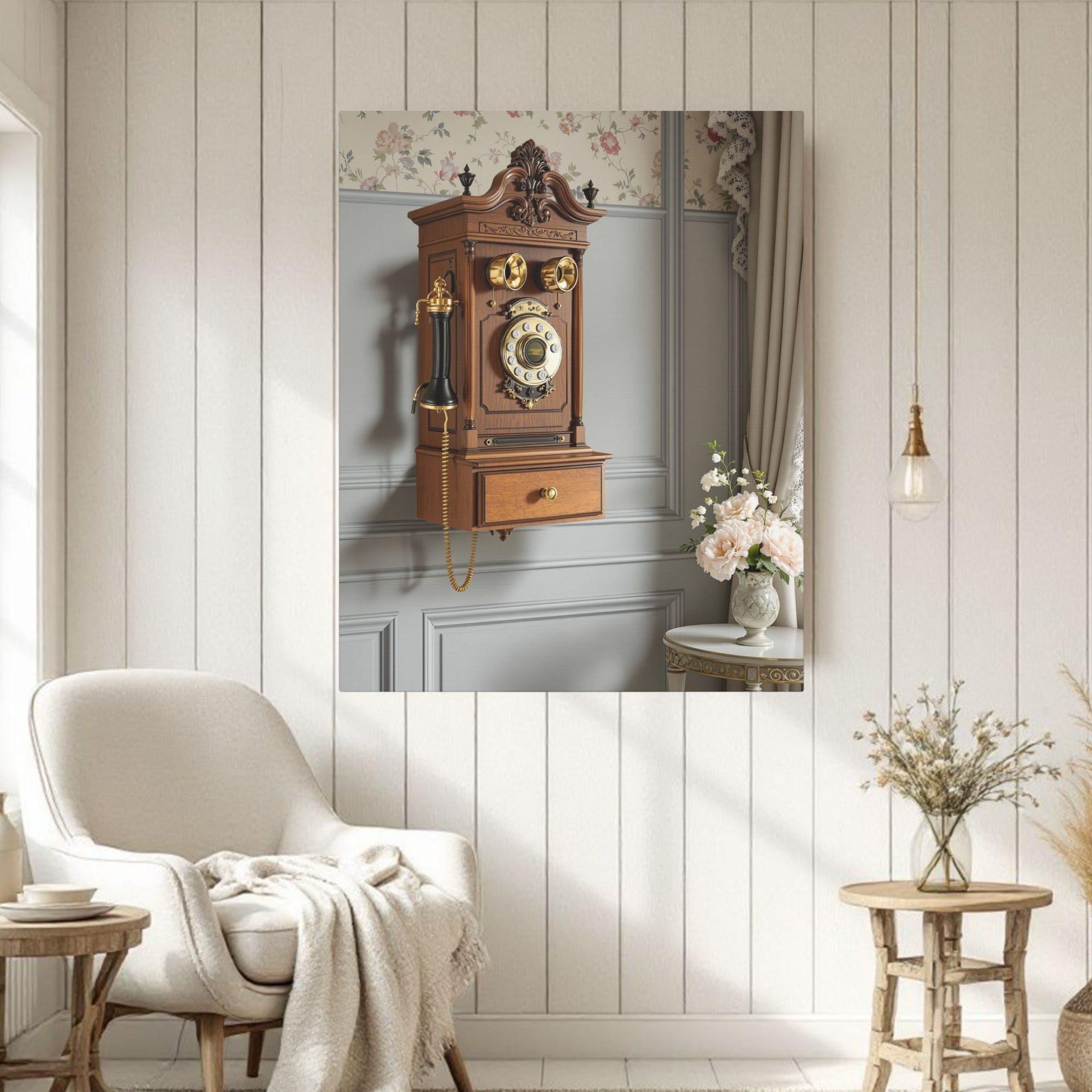 Vintage Wall Telephone Art – Antique Victorian Home Décor