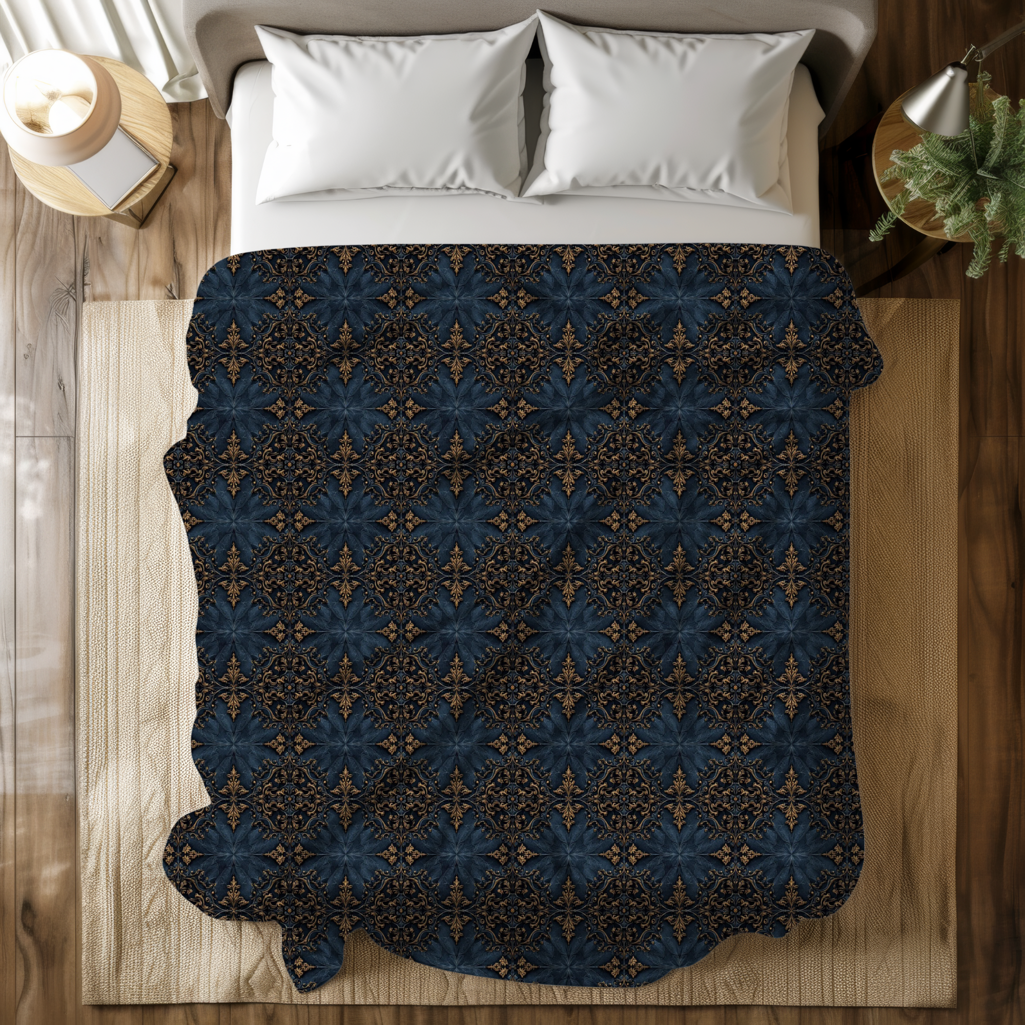 Navy and Gold Baroque Duvet Cover – Luxury Gothic Bedding