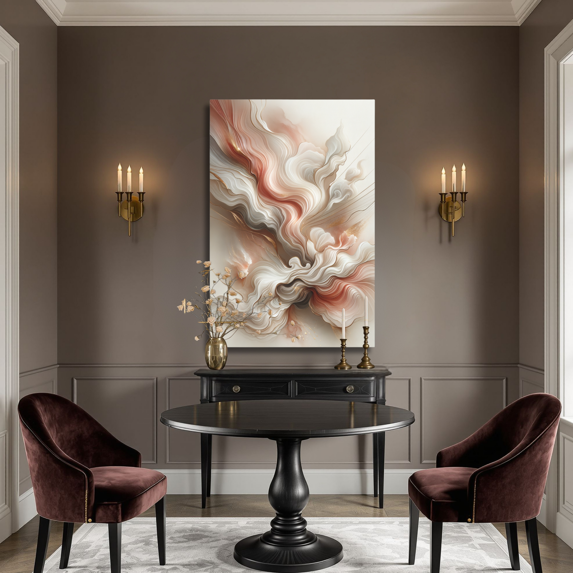 Neutral Abstract Wall Art – Beige Gold Modern Flowing Canvas