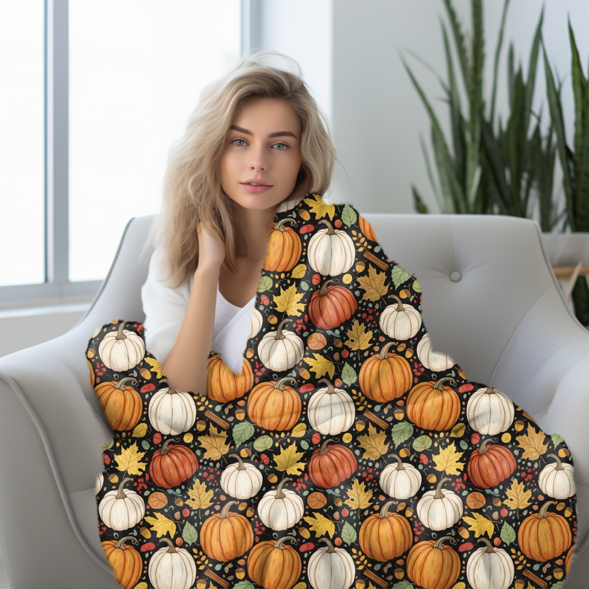 Autumn Pumpkins and Leaves – Cozy Fall Sherpa Blanket