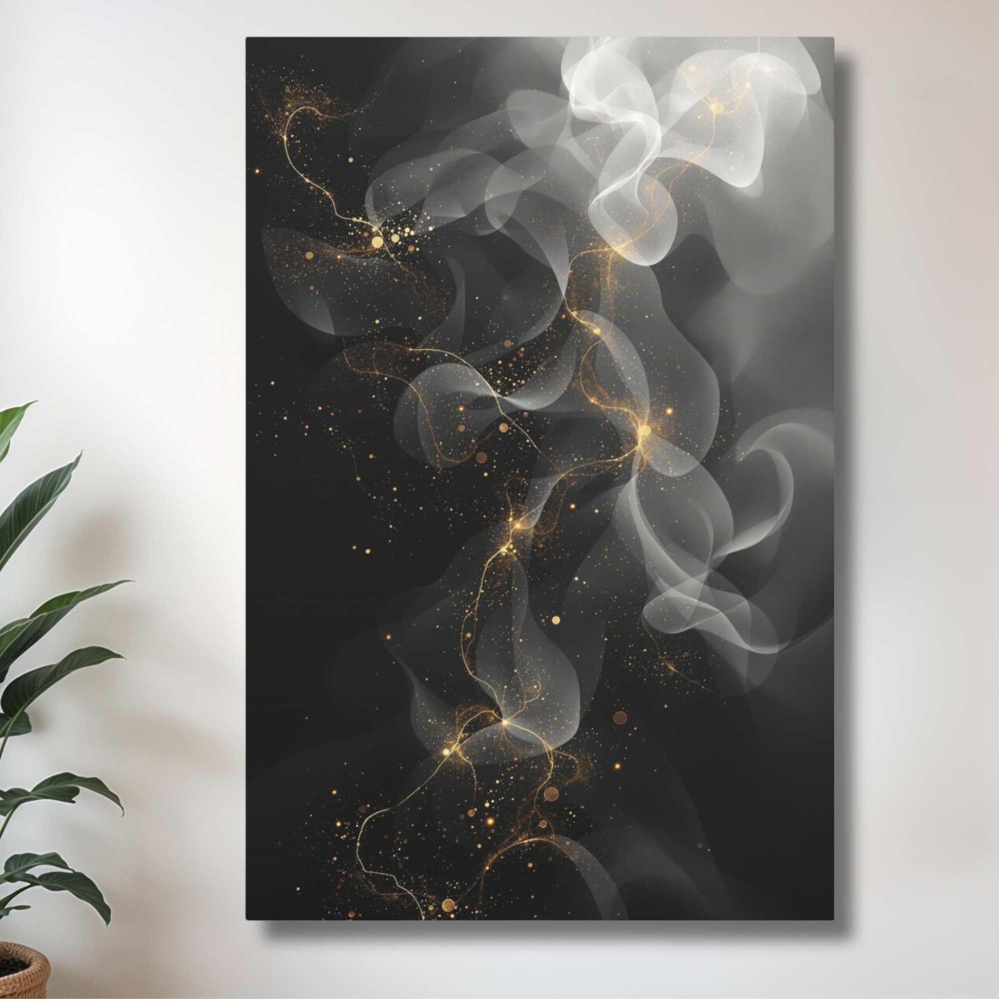 Smoke and Gold Abstract Wall Art – Ethereal Gothic Canvas Décor