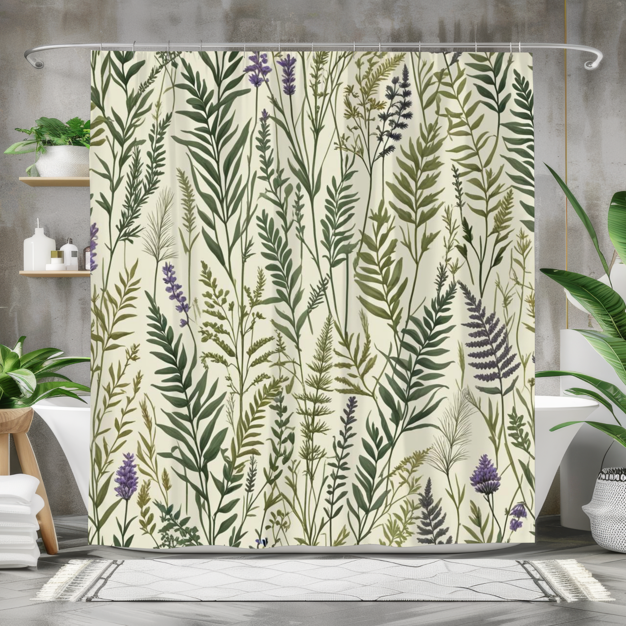 Lavender Botanical Shower Curtain – Rustic Wildflower Bathroom Decor