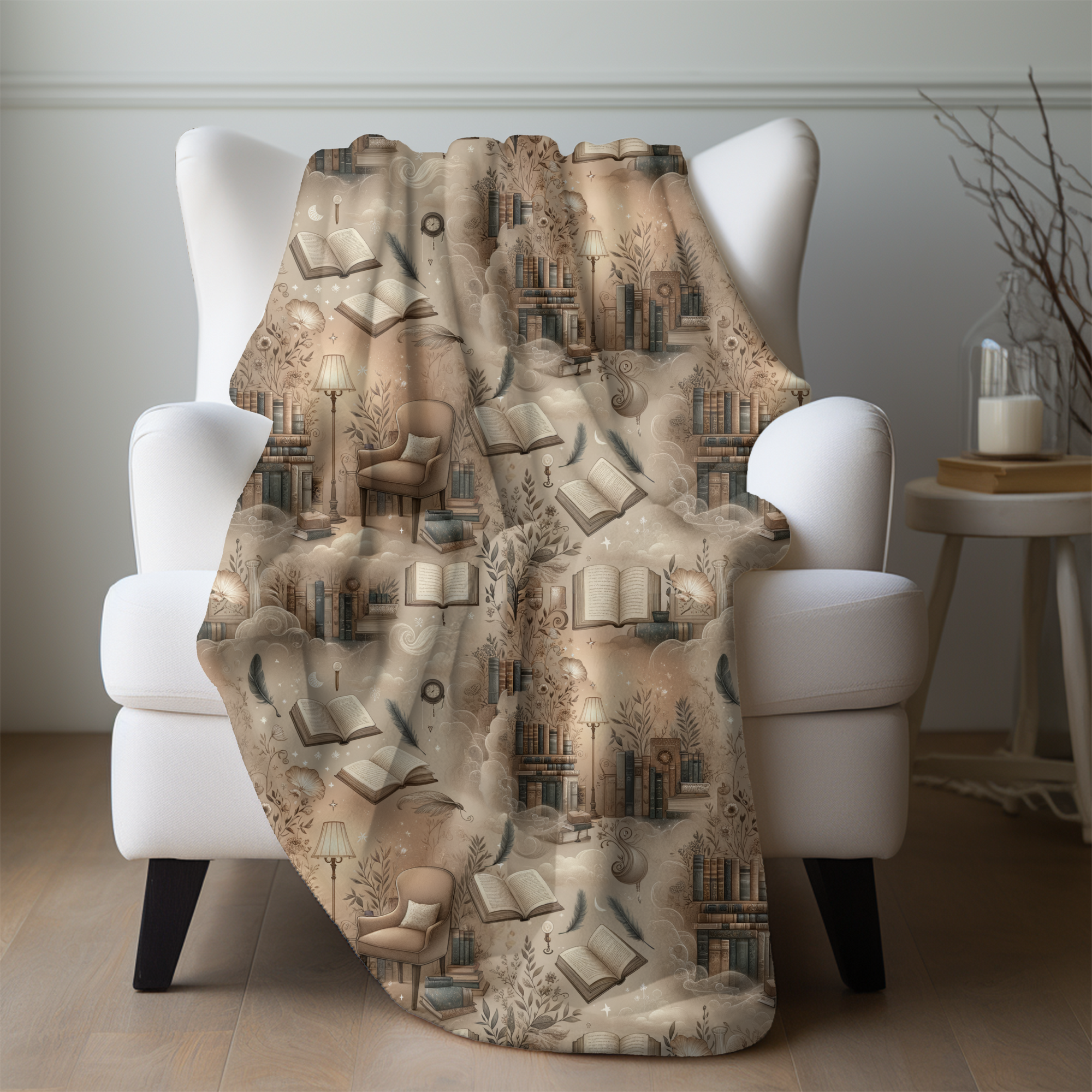 Sepia Library Dreams – Cozy Reading Sherpa Blanket