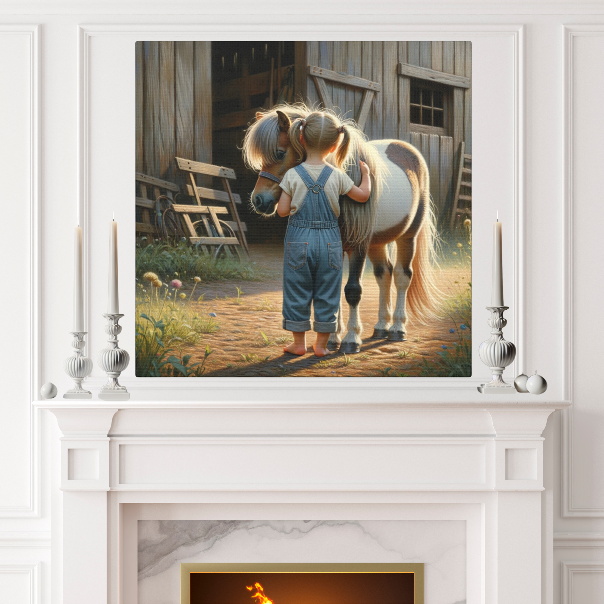Little Girl with Pony – Rustic Farmhouse Wall Art