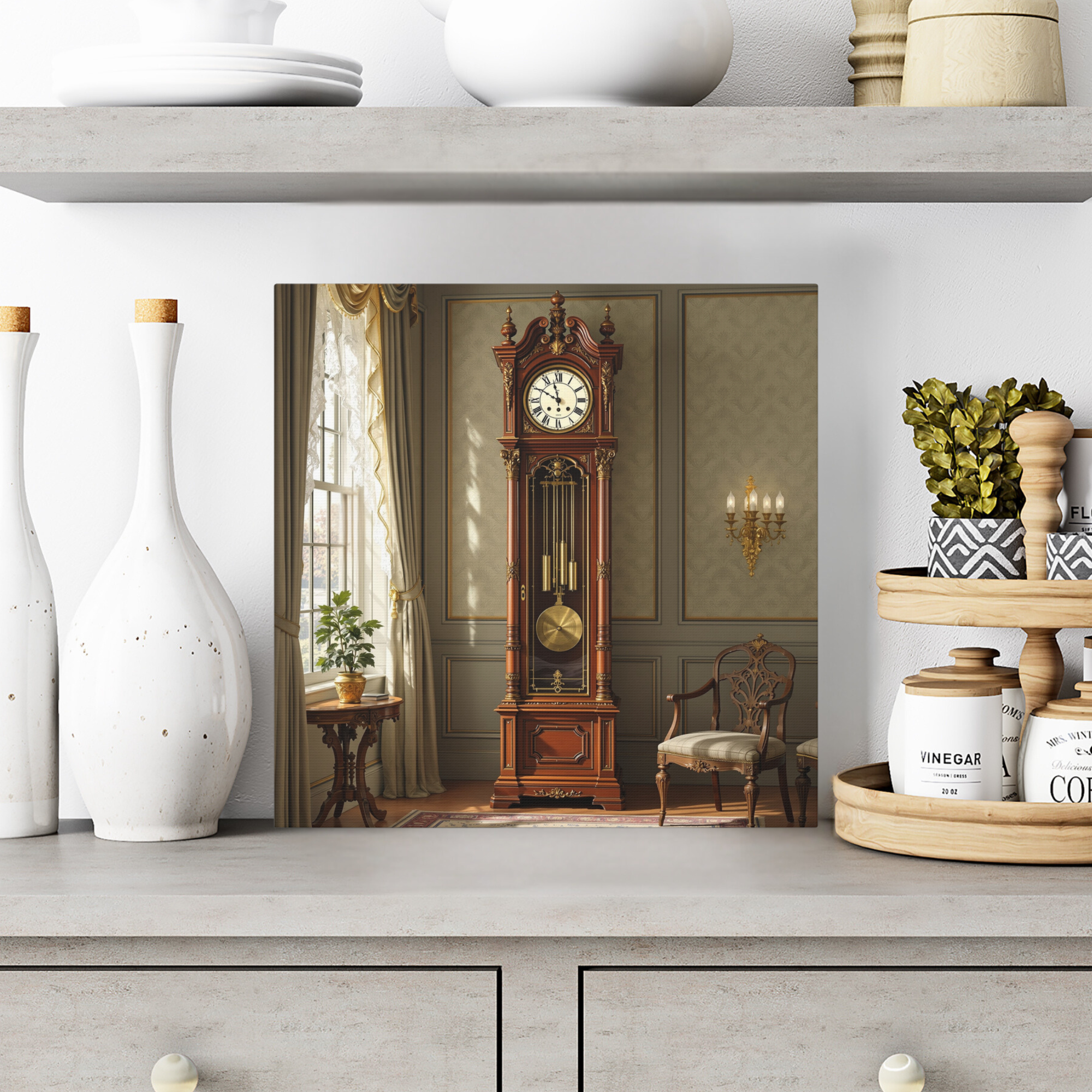 Victorian Grandfather Clock – Elegant Antique Wall Art for Classic Interiors