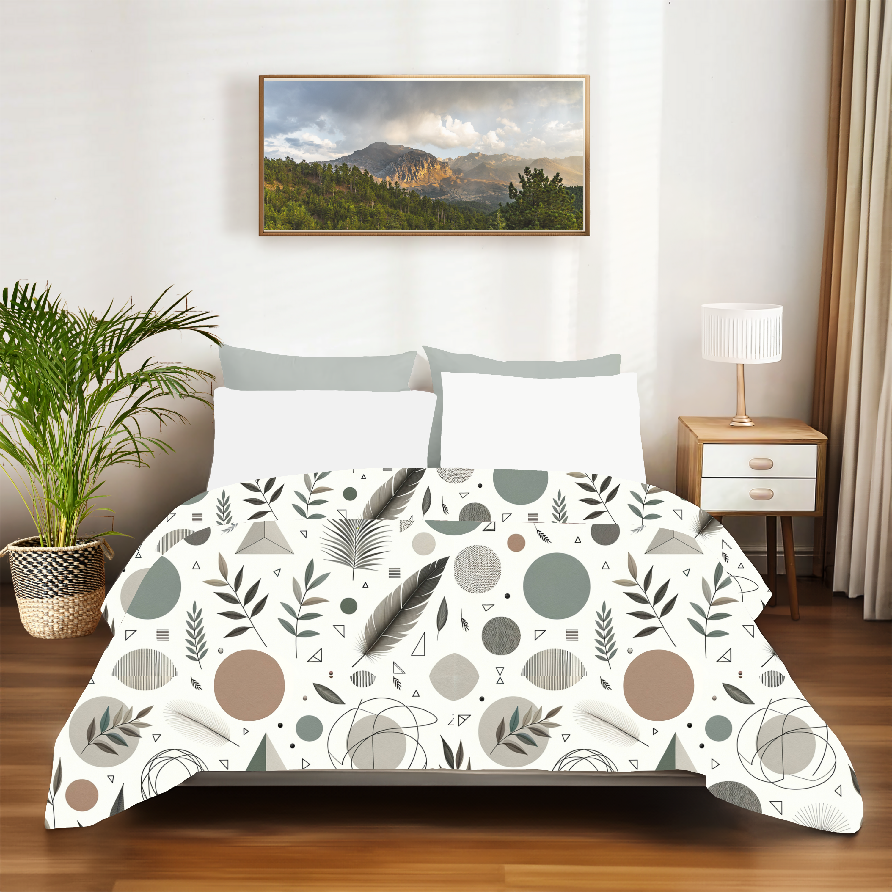 Earthy Geometric Shapes Duvet – Boho Modern Bedding