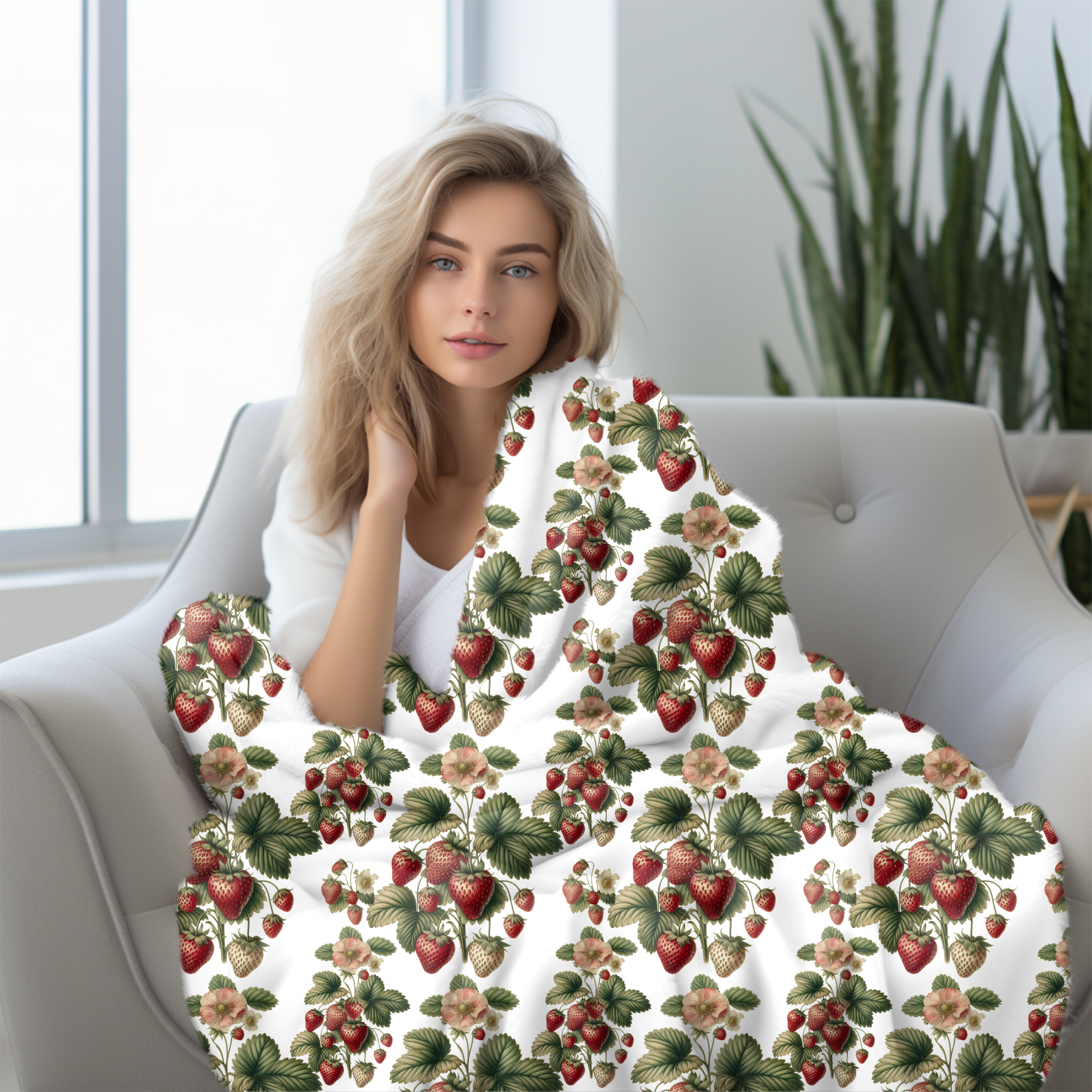 Vintage Strawberry Garden – Velveteen Blanket