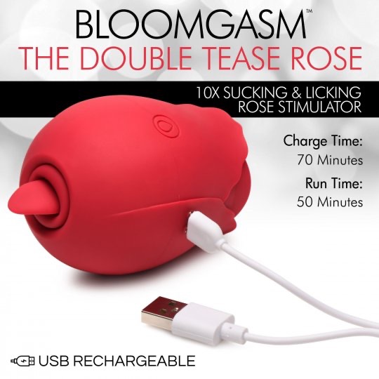 The Double Tease Rose 10X Sucking and Licking Silicone Stimulator The Double Tease Rose 10X Sucking and Licking Silicone Stimulator