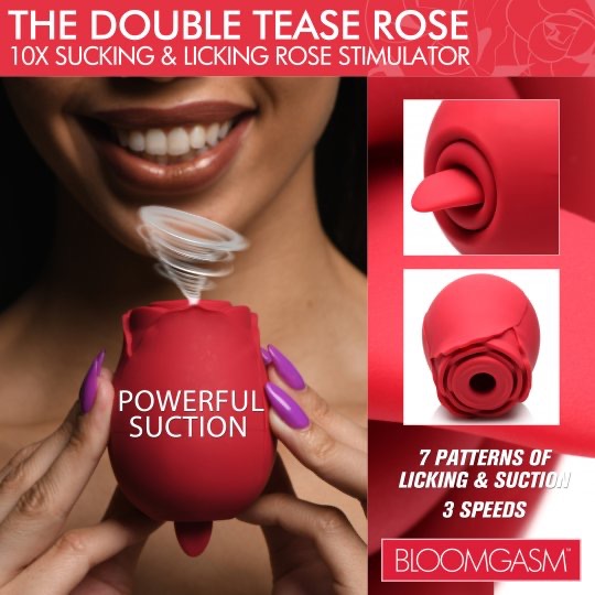 The Double Tease Rose 10X Sucking and Licking Silicone Stimulator The Double Tease Rose 10X Sucking and Licking Silicone Stimulator