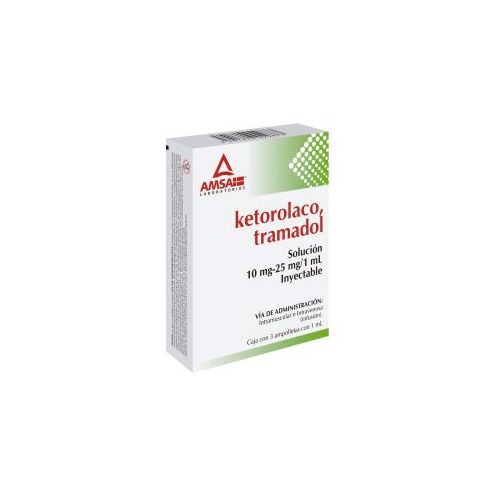 Ketorolaco10mg/ Tramadol25mg inyectable 3 ampulas Amsa