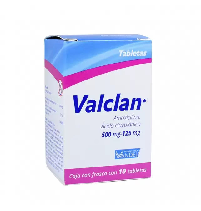 Valclan 500 mg-125 mg amoxicilina-acido clavulanico 10 tabletas