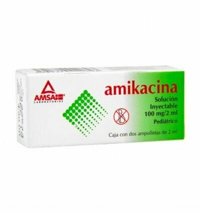 Amikacina 100mg/2ml 2 ampulas inyectable Amsa