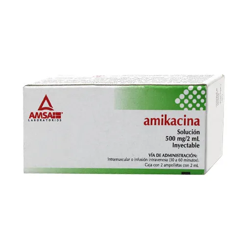 Amikacina 500 mg/2 mL 2ampula inyectable Amsa