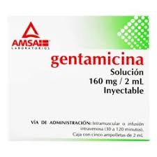 Gentamicina 160 mg/2 mL 5ampulas inyectable Amsa