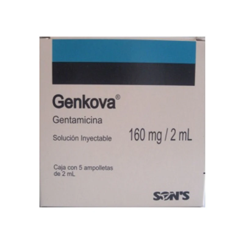 Genkova Gentamicina 160mg/2ml 5ampolletas inyectable