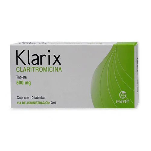 Klarix Claritromicina 500mg 10 tabletas