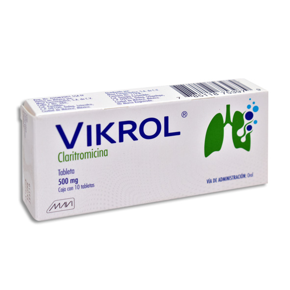 Vikrol Claritromicina 500mg 10 tabletas