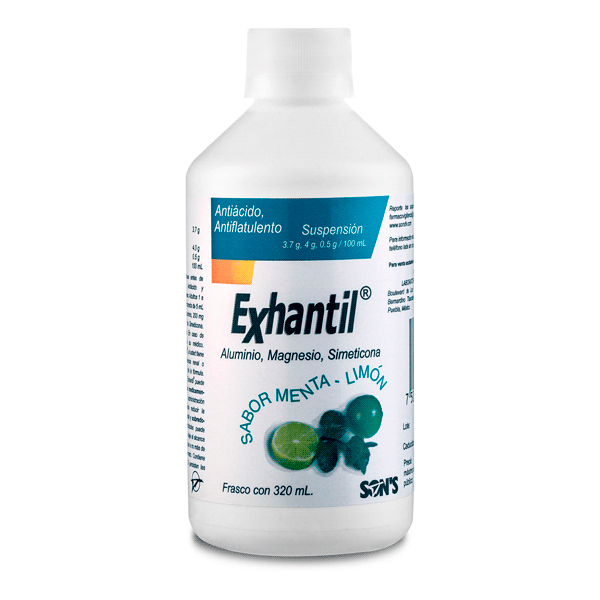 Exhantil suspension 320ml DIMETICONA, HIDRÓXIDO DE ALUMINIO, HIDRÓXIDO DE MAGNESIO