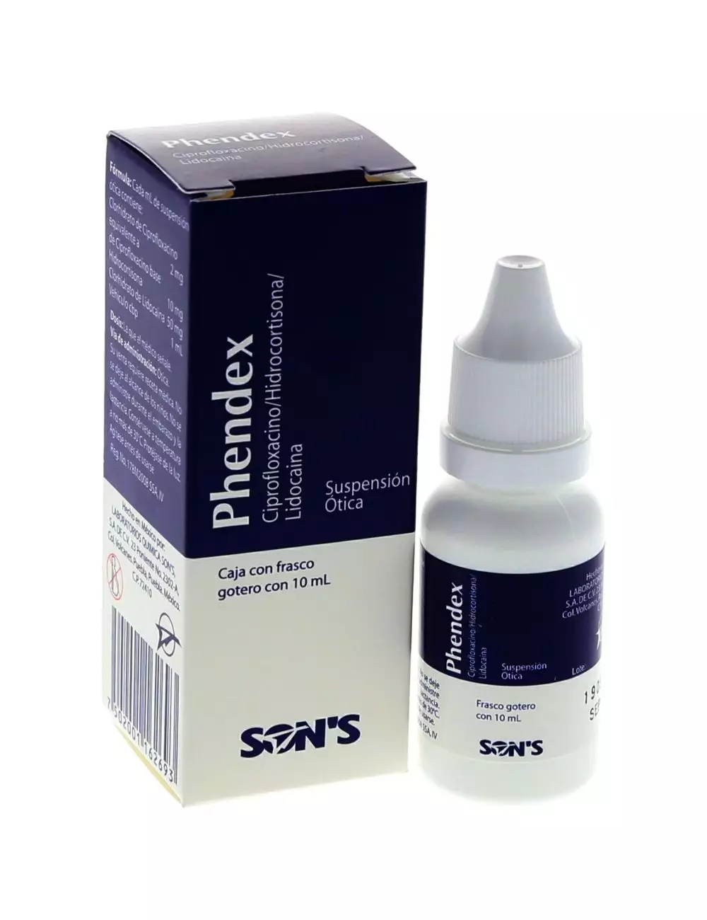 Phendex gotas oticas cipro/hidrocor/lidocaina 10ml