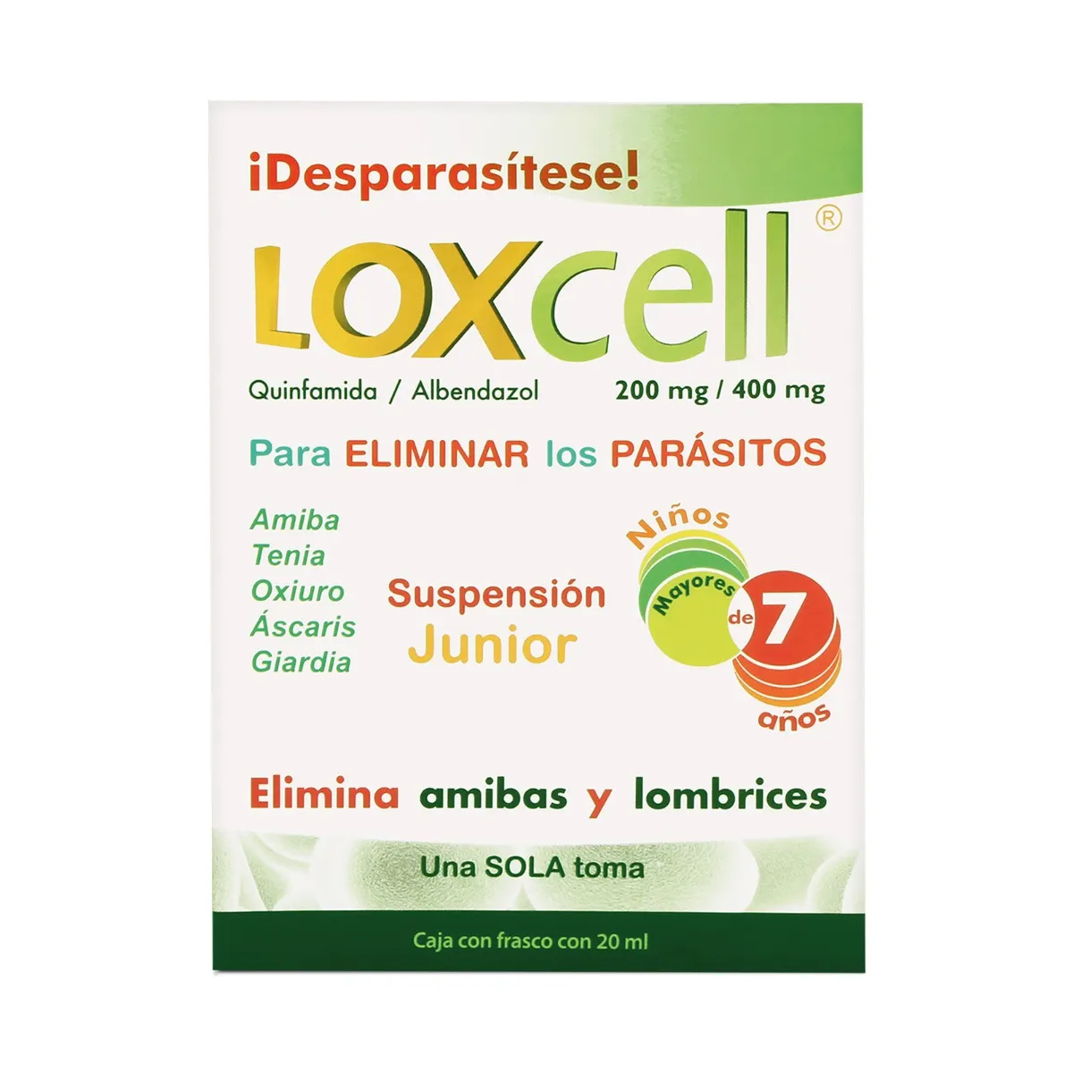 Loxcell junior suspension albendazol/quinfamida 20ml