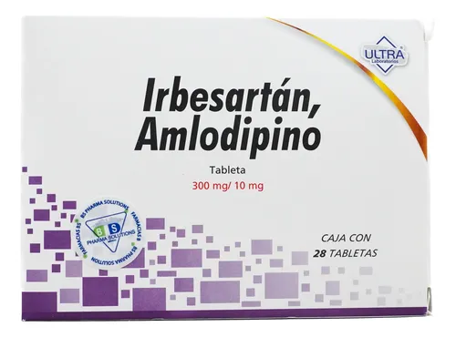 Irbesartán300mg/ 10mg Amlodipino 28 tabletas ULTRA