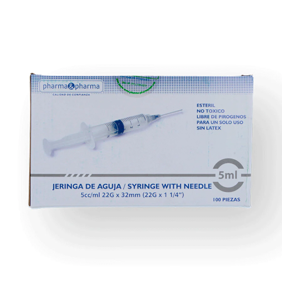 JERINGA 5ML NEGRA (22Gx32mm) 100PZS Pharma 