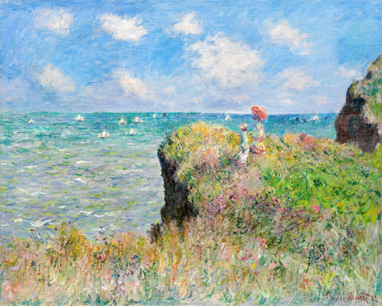 Claude Monet „Pasivaikščiojimas skardžiu prie Purvilio“ („The Cliff Walk at Pourville“) – paveikslo reprodukcija ant drobės
