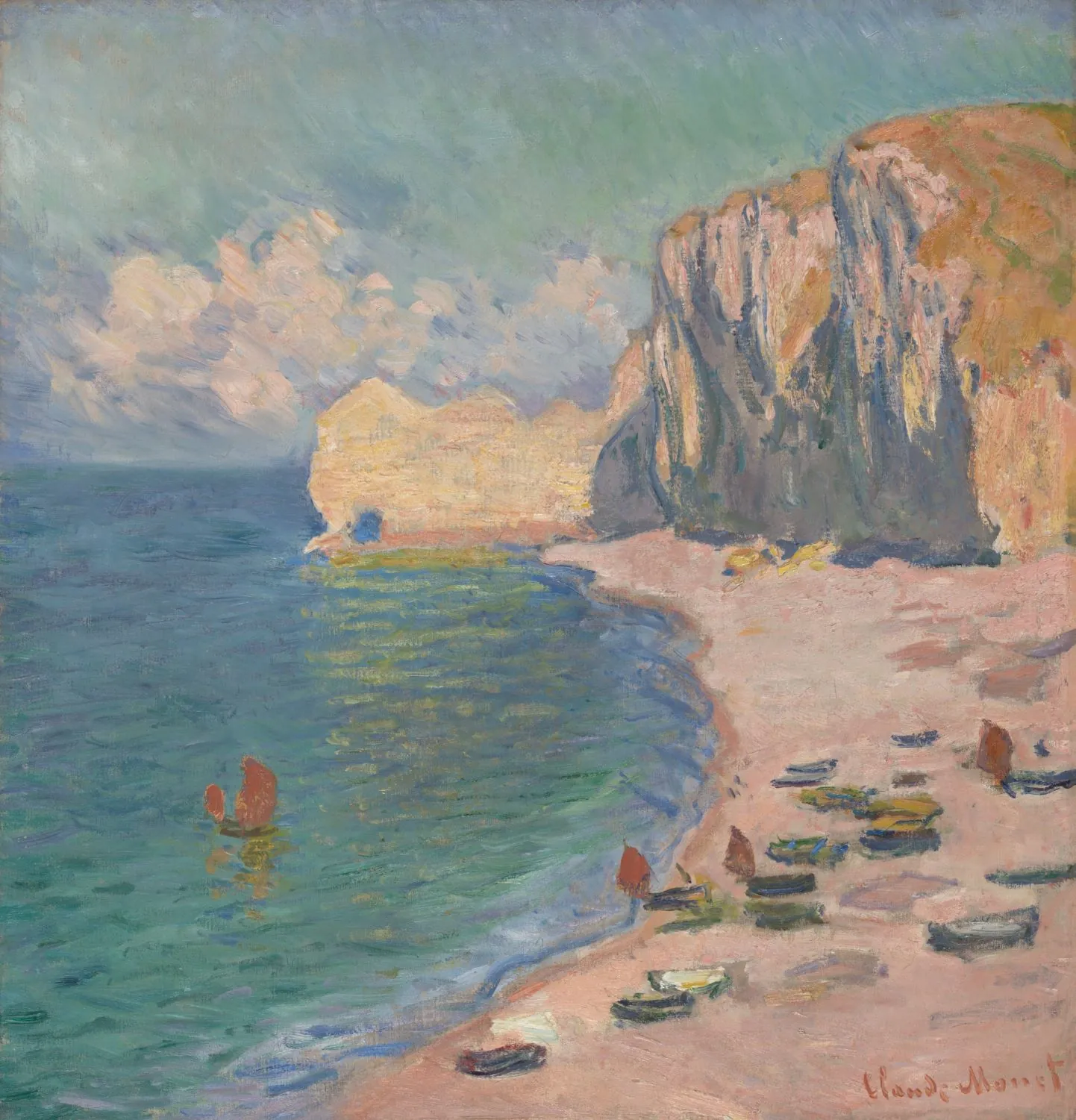 Claude Monet „Étretat: The Beach and the Falaise d’Amont“ – paveikslo reprodukcija ant drobės