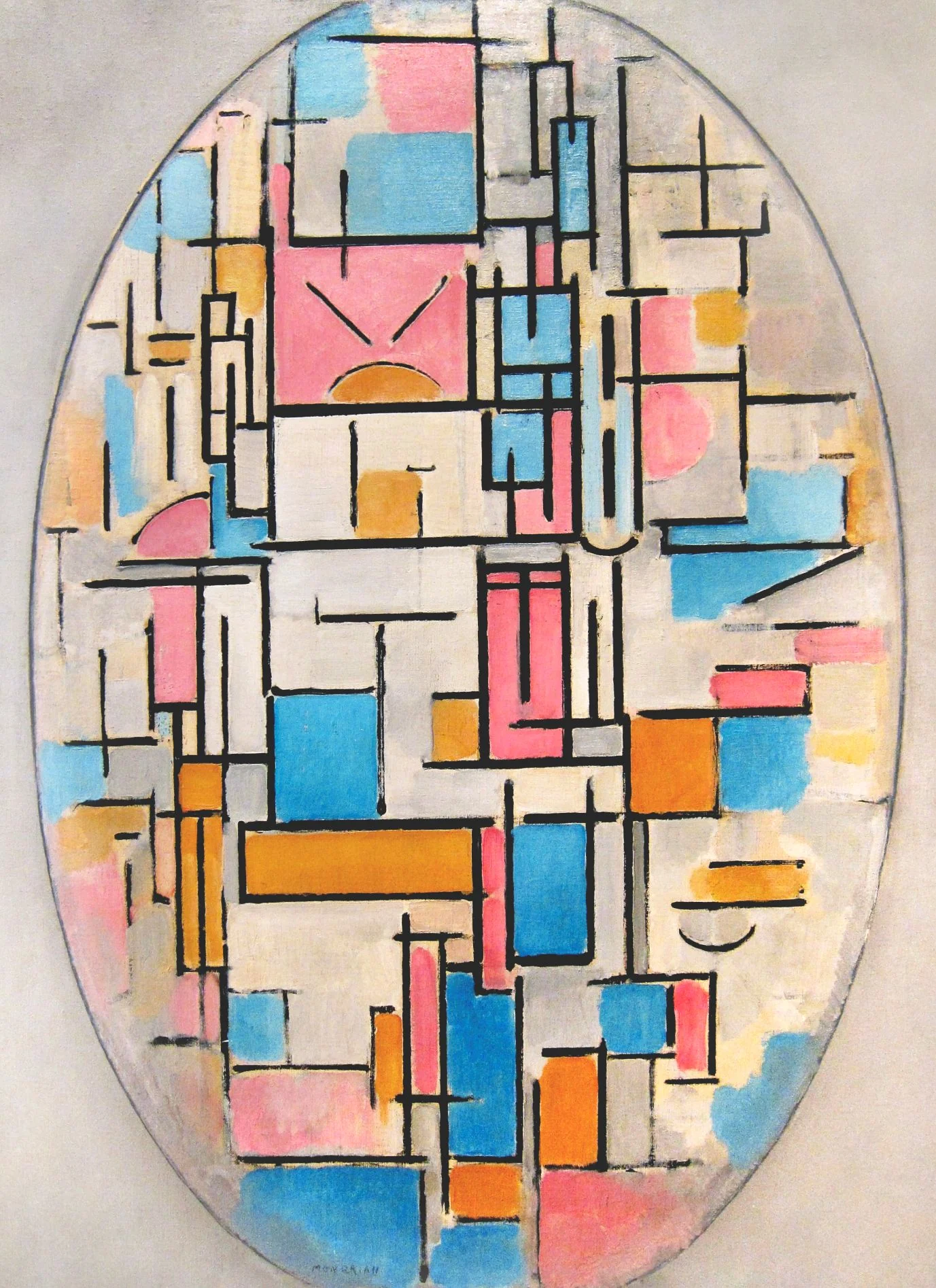 Piet Mondrian „Composition in Oval with Color Planes 1“ – paveikslas ant drobės