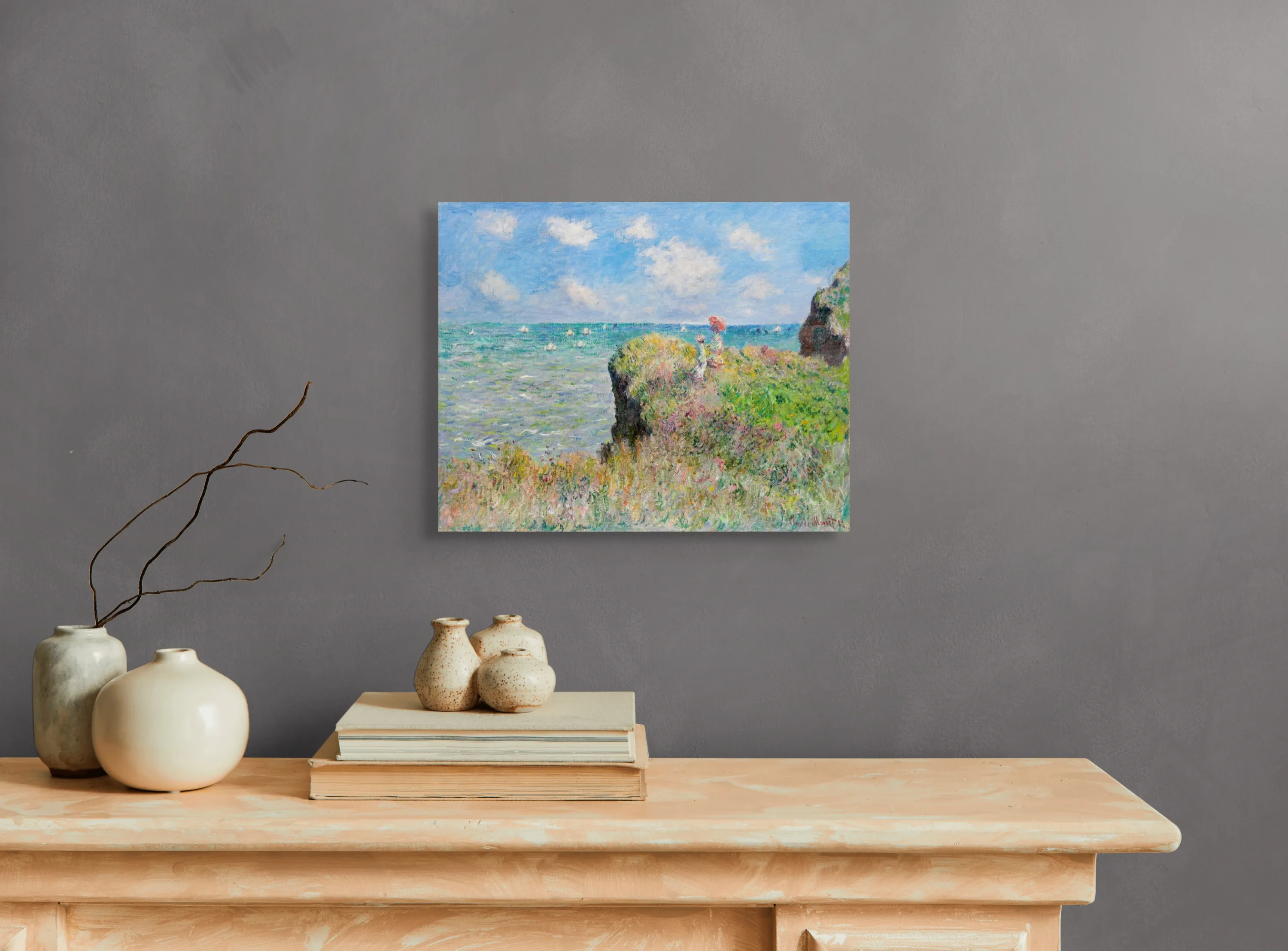 Claude Monet „Pasivaikščiojimas skardžiu prie Purvilio“ („The Cliff Walk at Pourville“) – paveikslo reprodukcija ant drobės