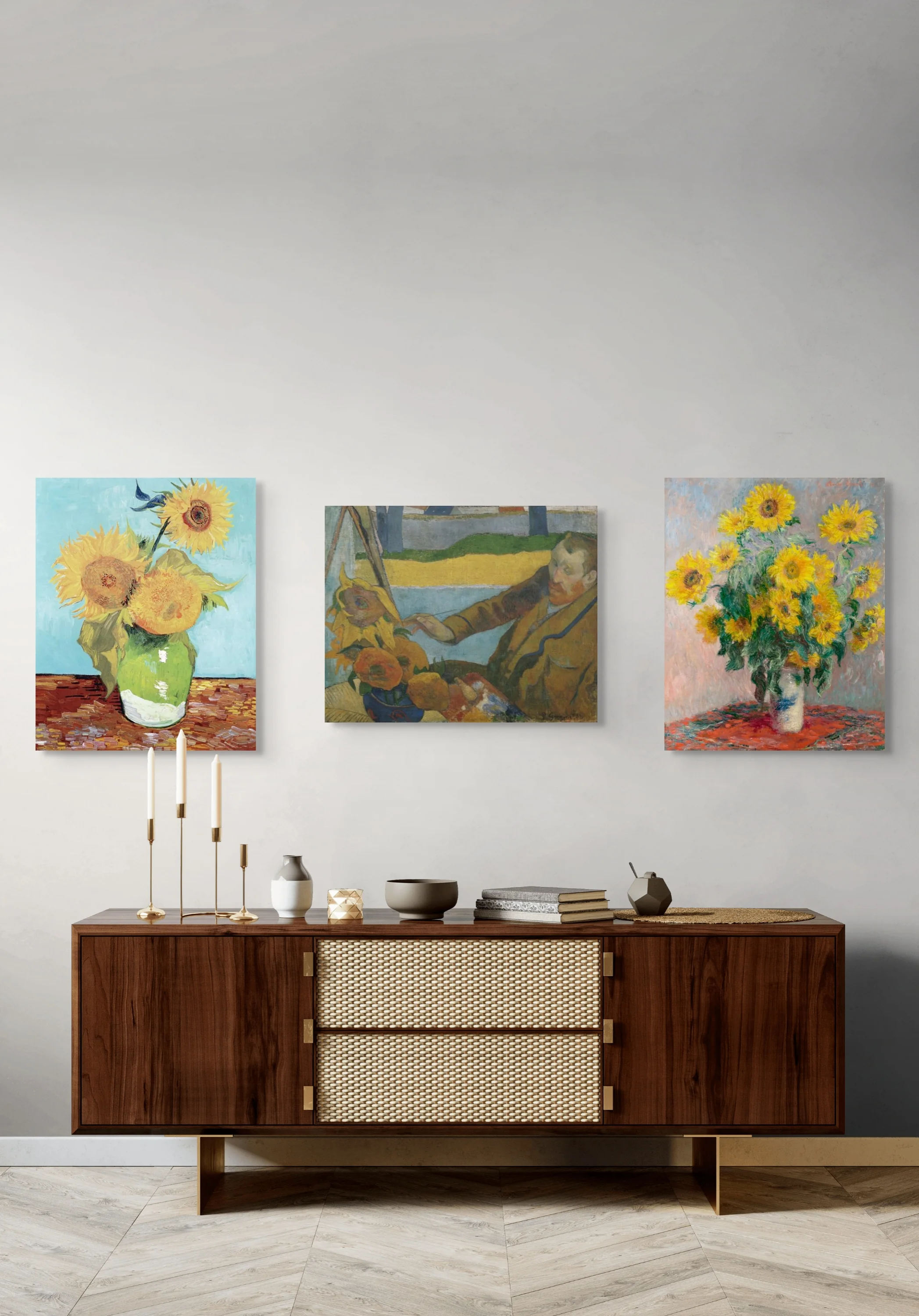 Meno kolekcija: Van Gogh, Monet ir Gauguin „Saulėgrąžų“ reprodukcijos ant drobės