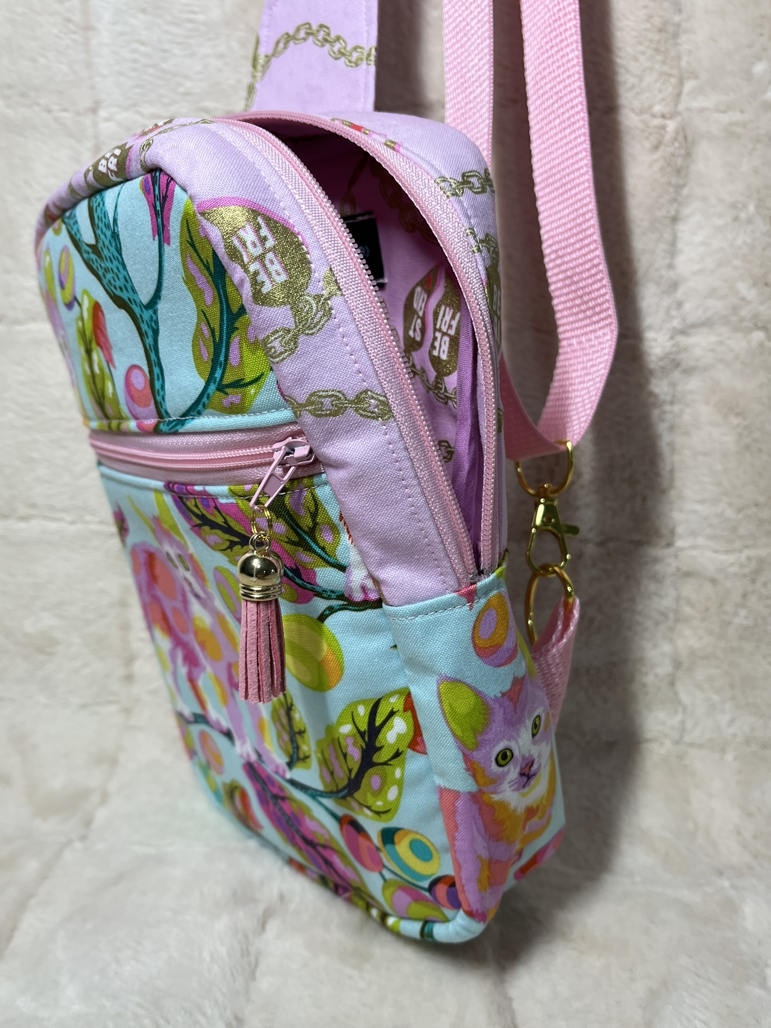 Mini Sling Bag – 'Disco Kitten' by Tula Pink 