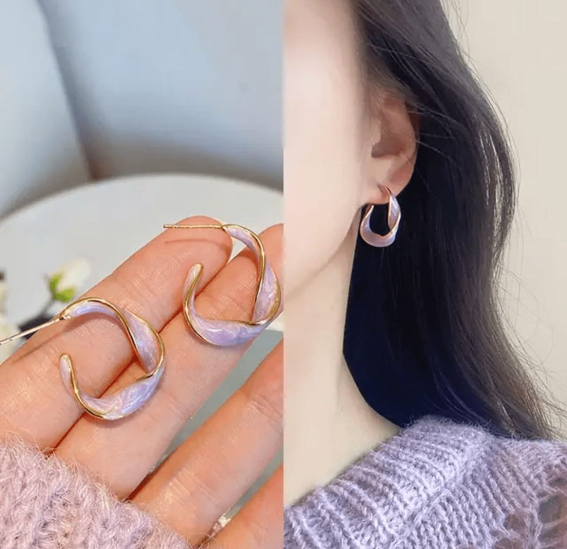 Twilight Wave Enamel Hoop Earrings