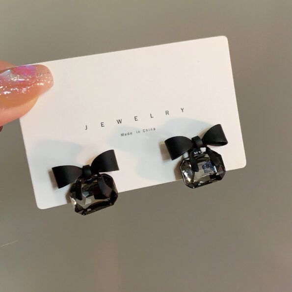 Black Bow & Crystal Stud Earrings