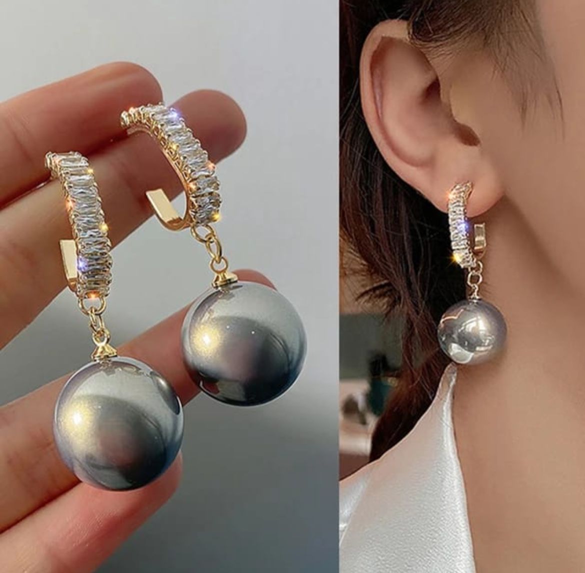 Elegant Crystal Hoop Pearl Drop Earrings