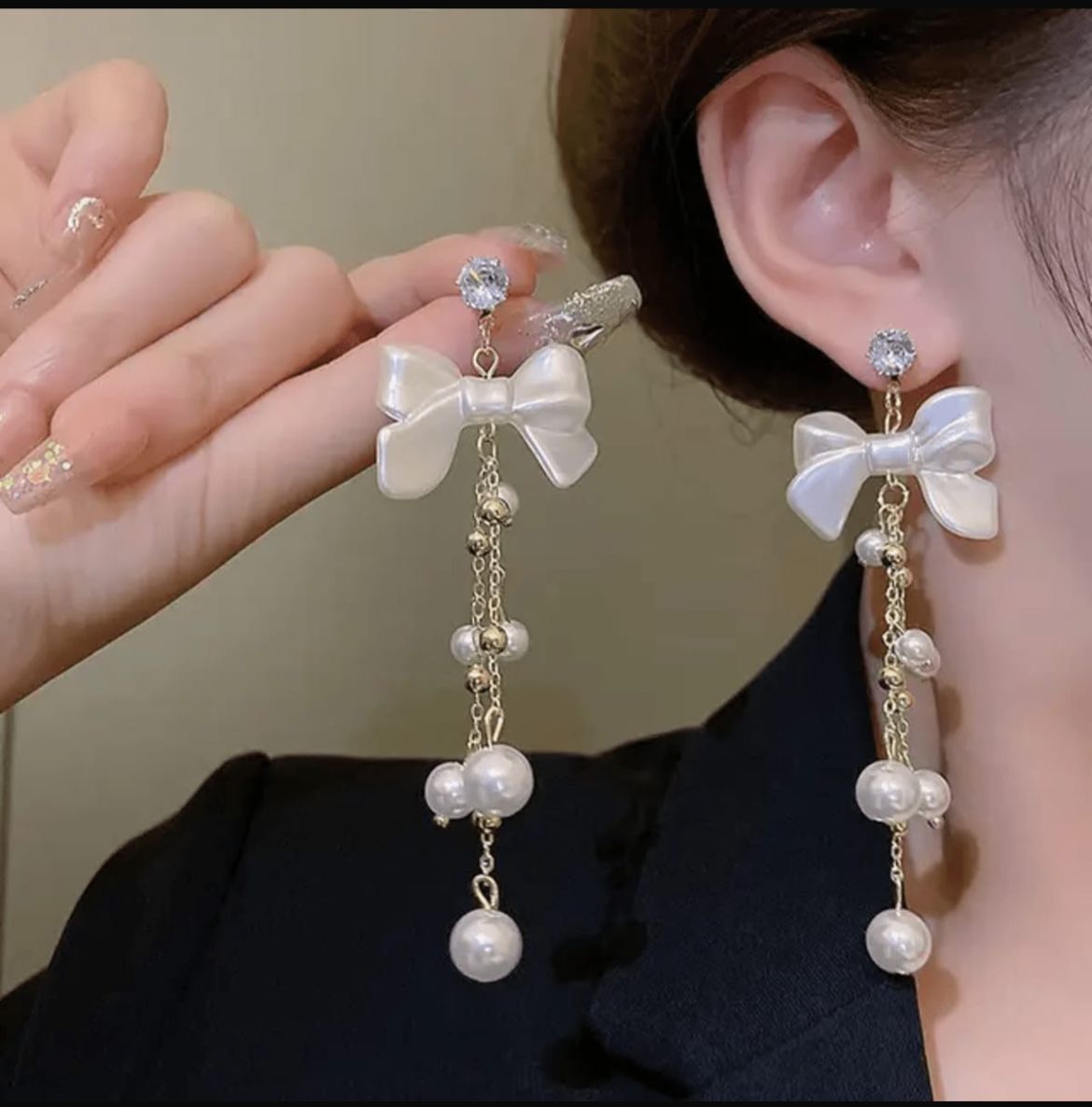 Pearl Cascade Bow Earrings