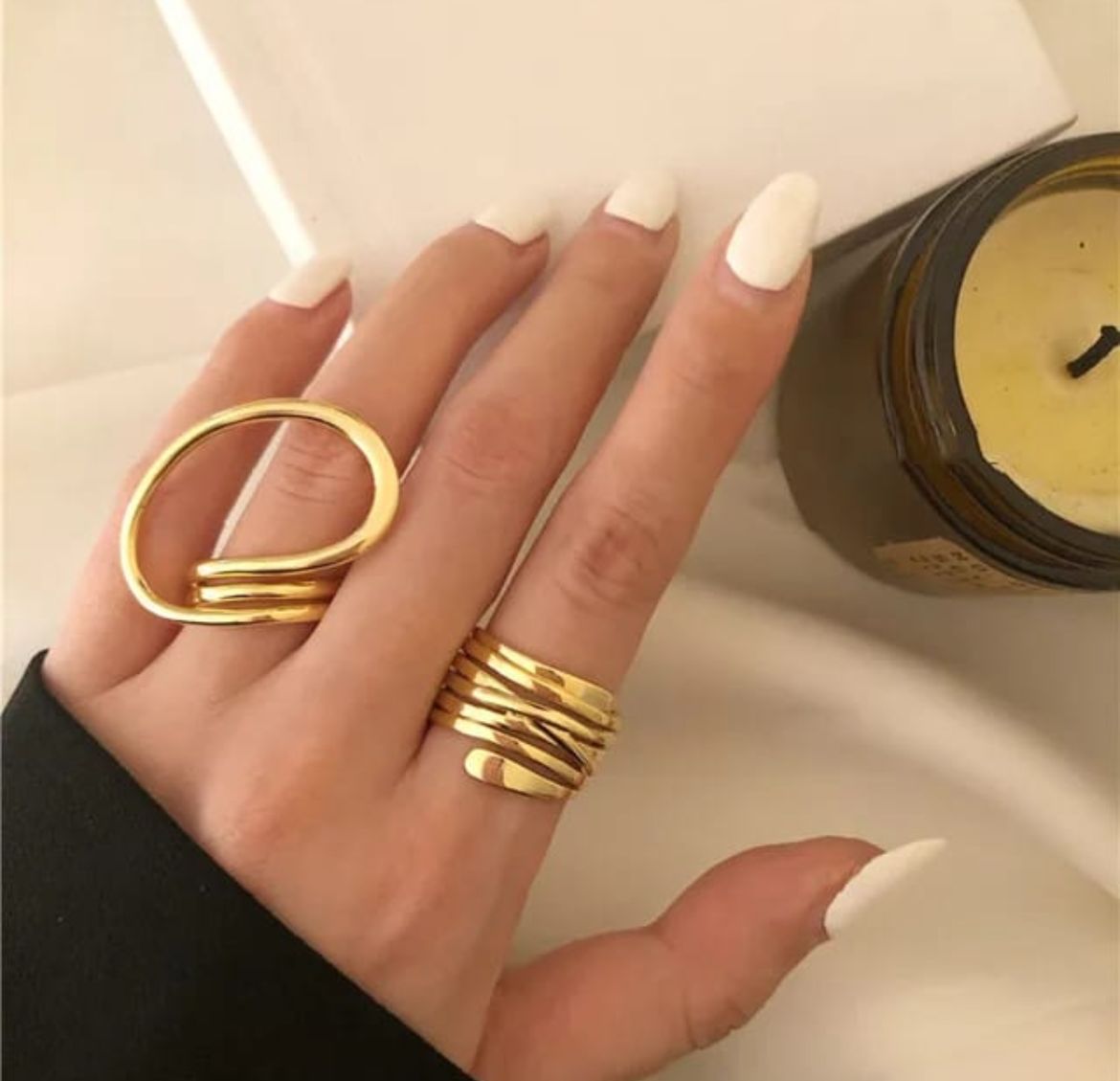 Bold Wave & Spiral Gold Ring Set – Modern Statement Jewelry