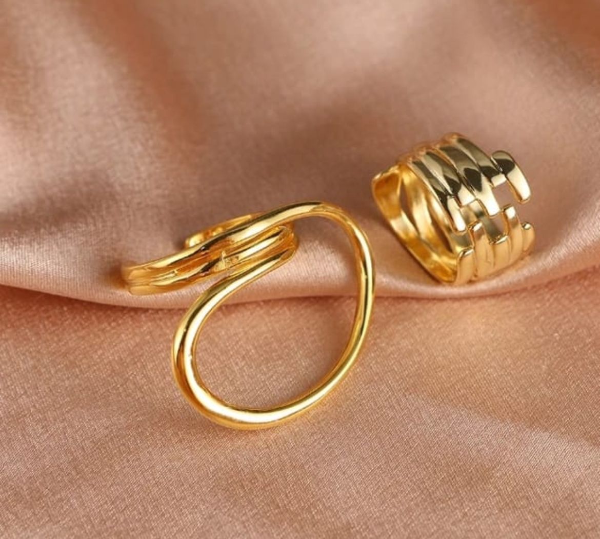 Bold Wave & Spiral Gold Ring Set – Modern Statement Jewelry