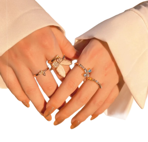 Golden Butterfly Charm Ring Set – 4 Piece Elegant Crystal Collection