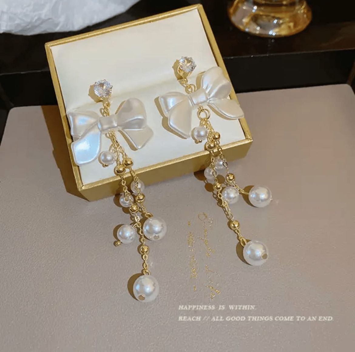 Pearl Cascade Bow Earrings