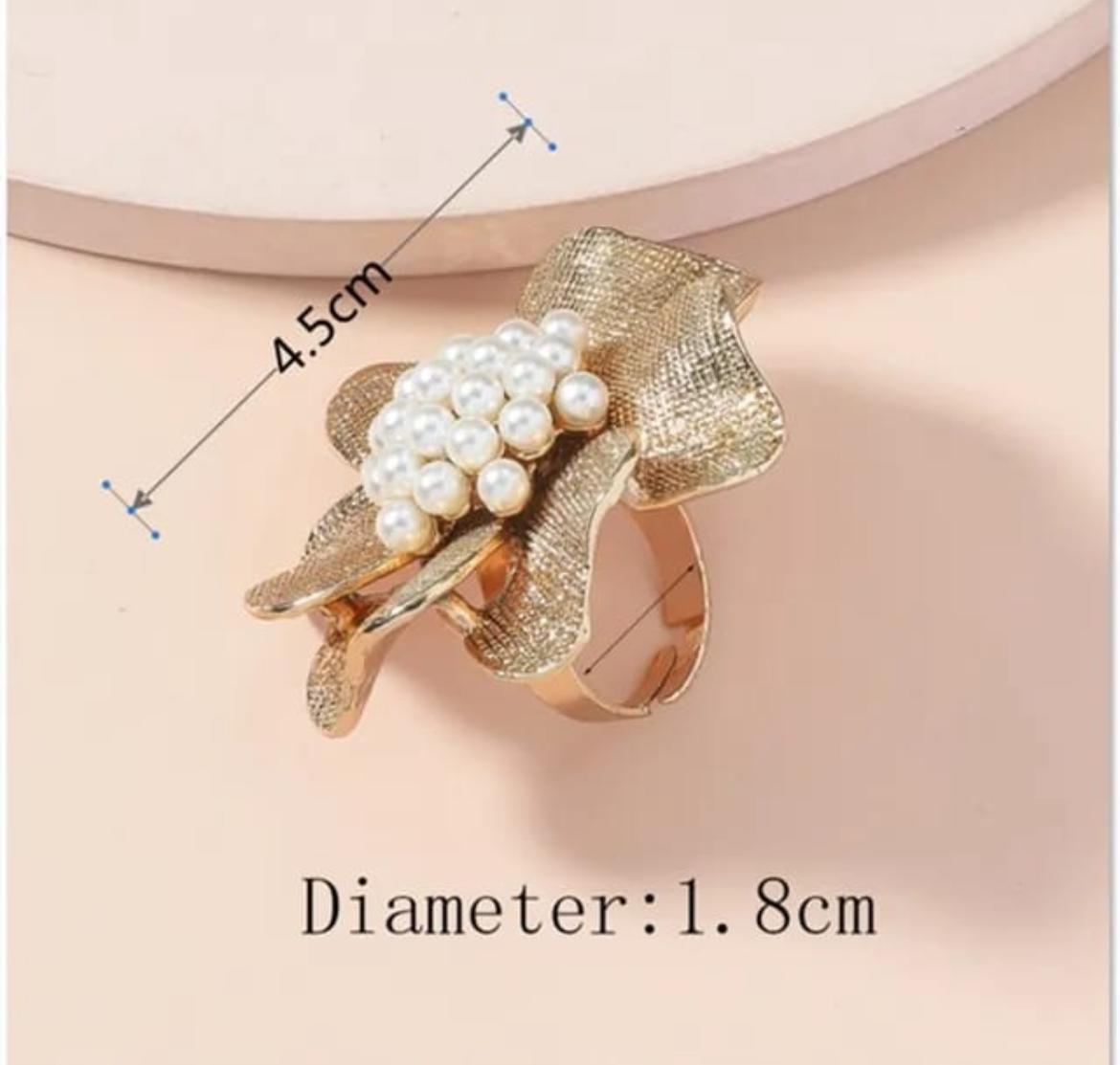 Vintage-Inspired Oversized Floral Ring with Pearl Cluster Center