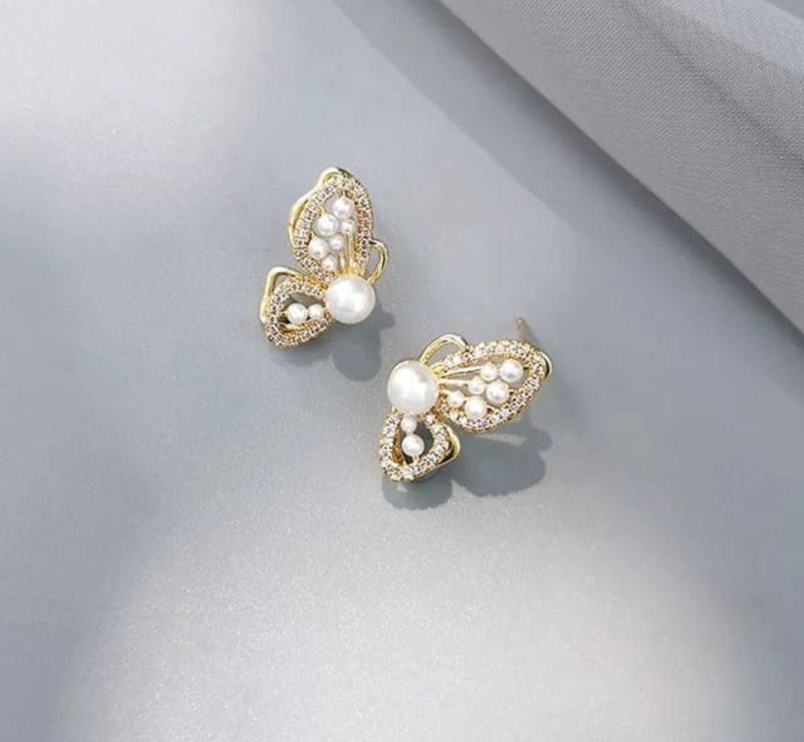 Butterfly Pearl Stud Earrings