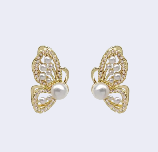 Butterfly Pearl Stud Earrings